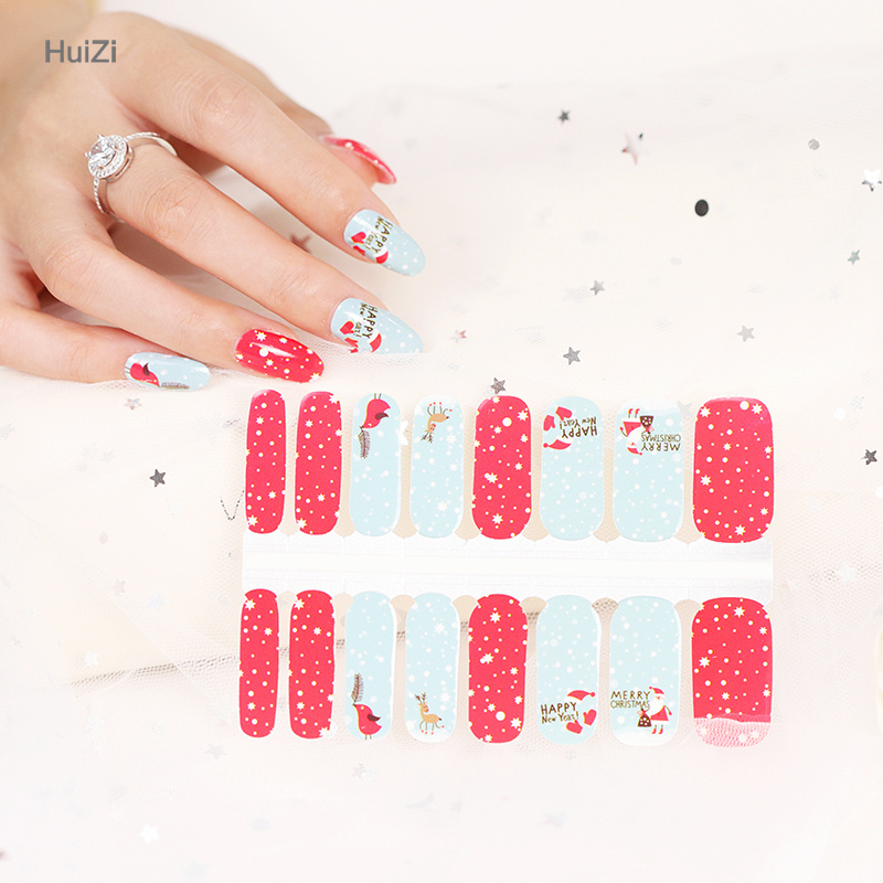 Huizi factory supplier  custom nail wraps 16 Strips Colorful Multi patterned Metallic Shiny gel Nail Art Stickers