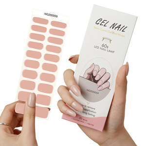 Huizi 2024 Gel Nail Stickers Solid Nude Pink Color Semi Cured Nail Polish Wraps Nail Art Strips