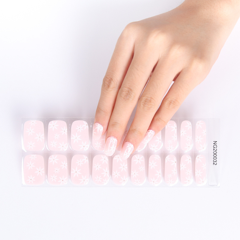 Wholesale New Luxury High Quality gel nail wraps pink flower pattern semi cured gel sticker