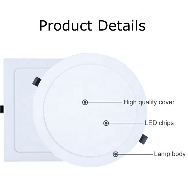 Round Square Ultra Slim 5W 9w 12w 18W 24W 36W 2.5 to10 inch Recessed Ceiling Energy Saving LED Panel Lights