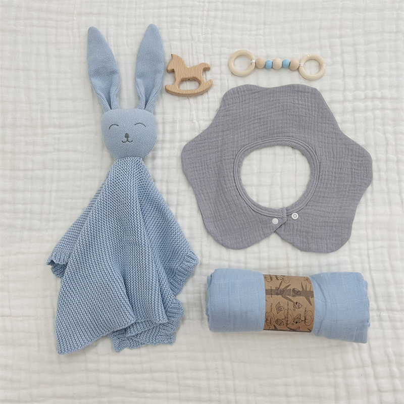 High Quality Newborn Pure Cotton Towel Blanket Gift Box Set, Baby Cute Bunny Blanket Handkerchief Gift Box