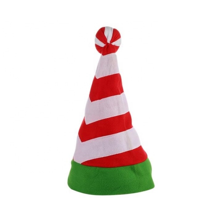 High Quality Christmas Decoration Santa Hat, Party Ball Dress Up Elf Red And White Striped Hat Flannel Christmas Hat