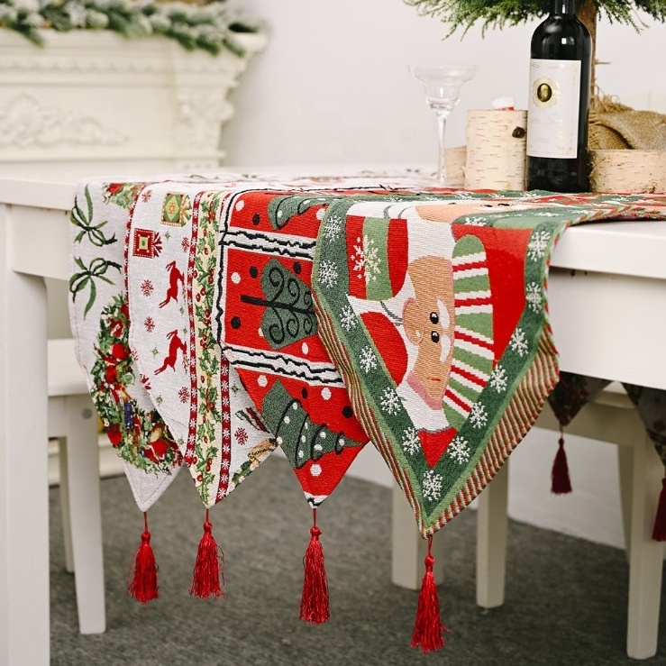 Christmas Garland Table Runner Table Christmas Tapestry Dining Table Runner Woven for Indoor Outdoor Home Party Decor