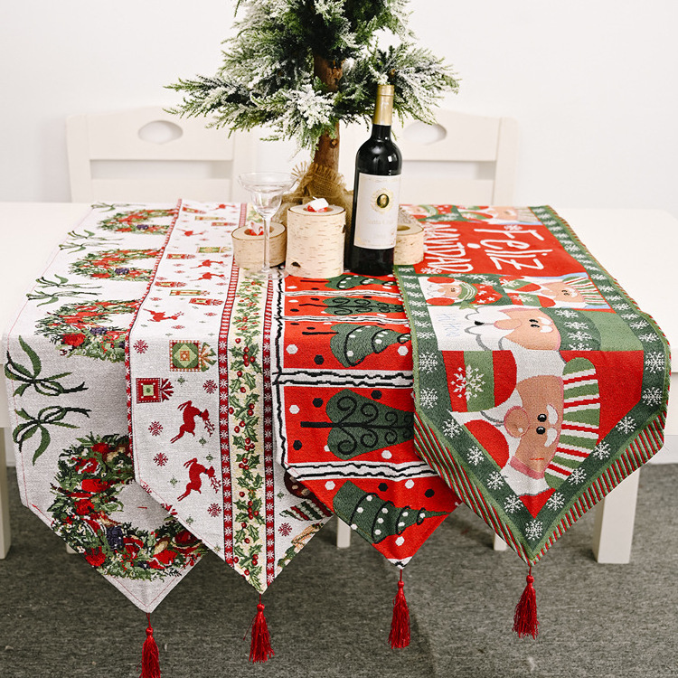 Christmas Garland Table Runner Table Christmas Tapestry Dining Table Runner Woven for Indoor Outdoor Home Party Decor