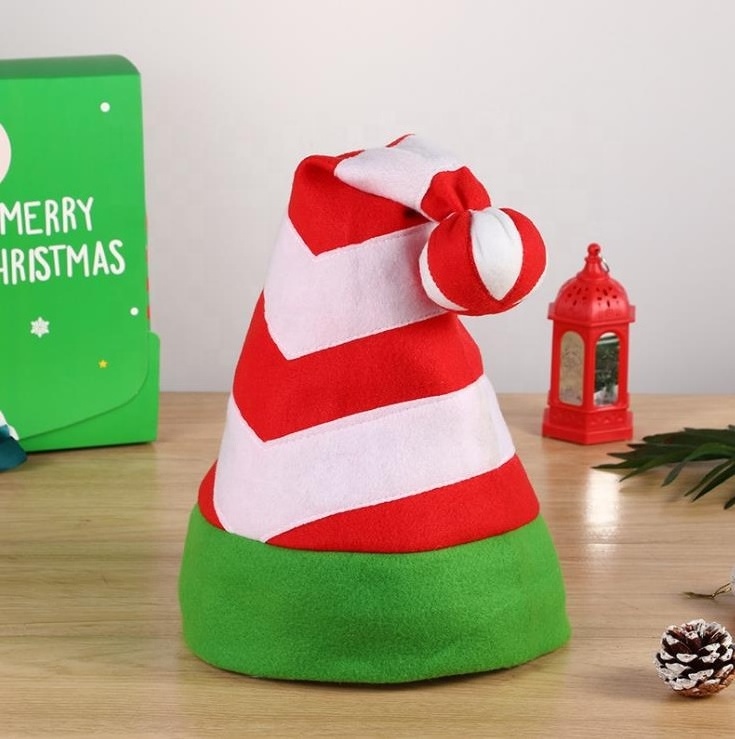 High Quality Christmas Decoration Santa Hat, Party Ball Dress Up Elf Red And White Striped Hat Flannel Christmas Hat