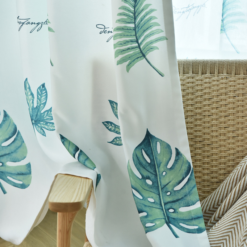 Nordic Plant Leaf Pattern Cotton And Linen Patchwork Printed Curtains, Ready-Made Bedroom Blackout Curtains