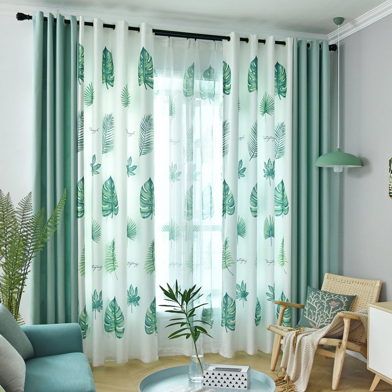 Nordic Plant Leaf Pattern Cotton And Linen Patchwork Printed Curtains, Ready-Made Bedroom Blackout Curtains