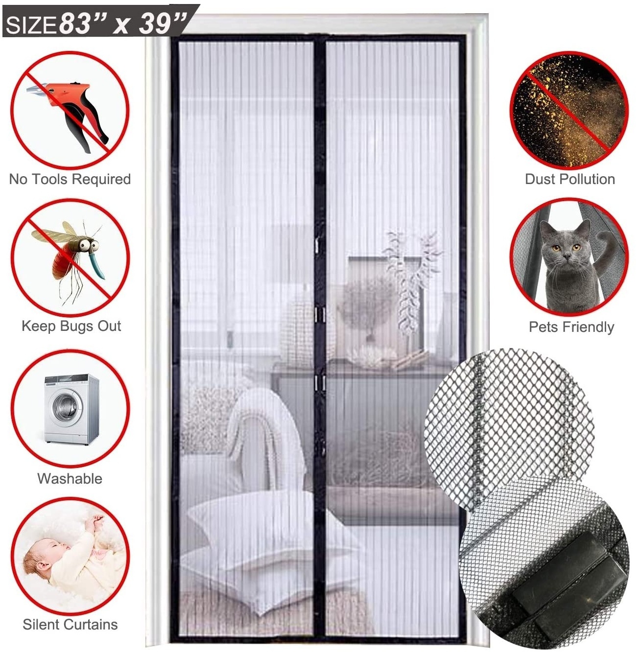 Encryption Mosquito Net Curtain On the Door Hands-free Magnetic Summer Anti-Mosquito Curtains Magnetic Screen Door Curtain