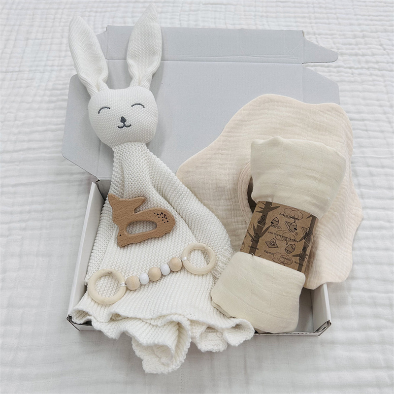 High Quality Newborn Pure Cotton Towel Blanket Gift Box Set, Baby Cute Bunny Blanket Handkerchief Gift Box