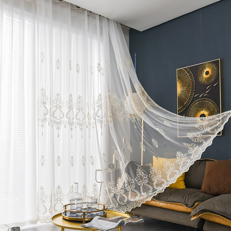 Luxury Turkish Style Flower Sheer Embroidered White Curtain for Home and Hotel