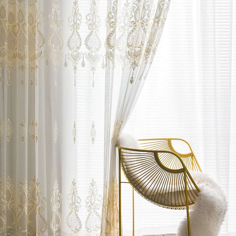 Luxury Turkish Style Flower Sheer Embroidered White Curtain for Home and Hotel