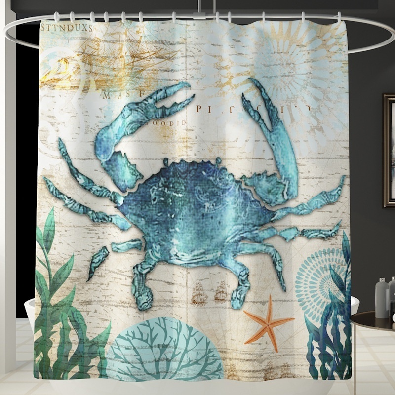 Sea Turtle Shower Curtain Sets With Non-Slip Rugs, Toilet Lid Cover And Bath Mat, Nautical Ocean Waterproof Shower Curtains