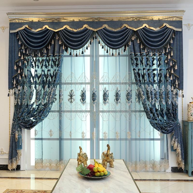 Villa Luxury Embroidery Curtain European Style Embroidered Luxury Curtains for the Living Room and Bedroom