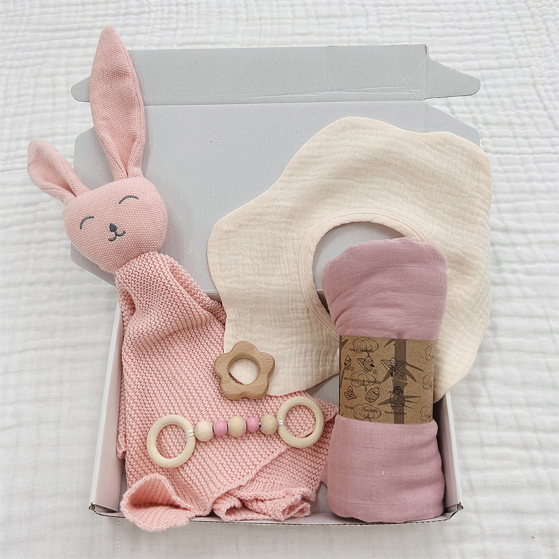 High Quality Newborn Pure Cotton Towel Blanket Gift Box Set, Baby Cute Bunny Blanket Handkerchief Gift Box