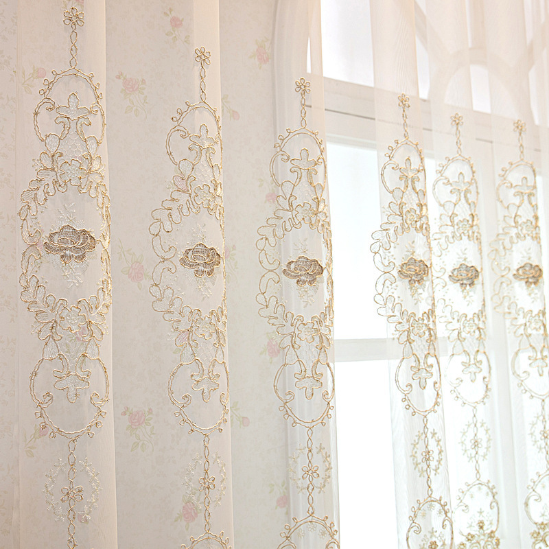 Turkish Luxury Embroidery Sheer High Quality Embroidered Tulle Curtain Wholesale Ready Made Lace Curtain For Living Room