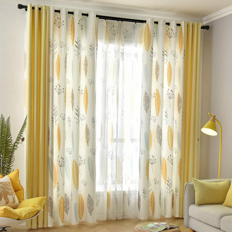 Nordic Plant Leaf Pattern Cotton And Linen Patchwork Printed Curtains, Ready-Made Bedroom Blackout Curtains