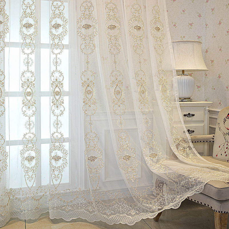 Turkish Luxury Embroidery Sheer High Quality Embroidered Tulle Curtain Wholesale Ready Made Lace Curtain For Living Room