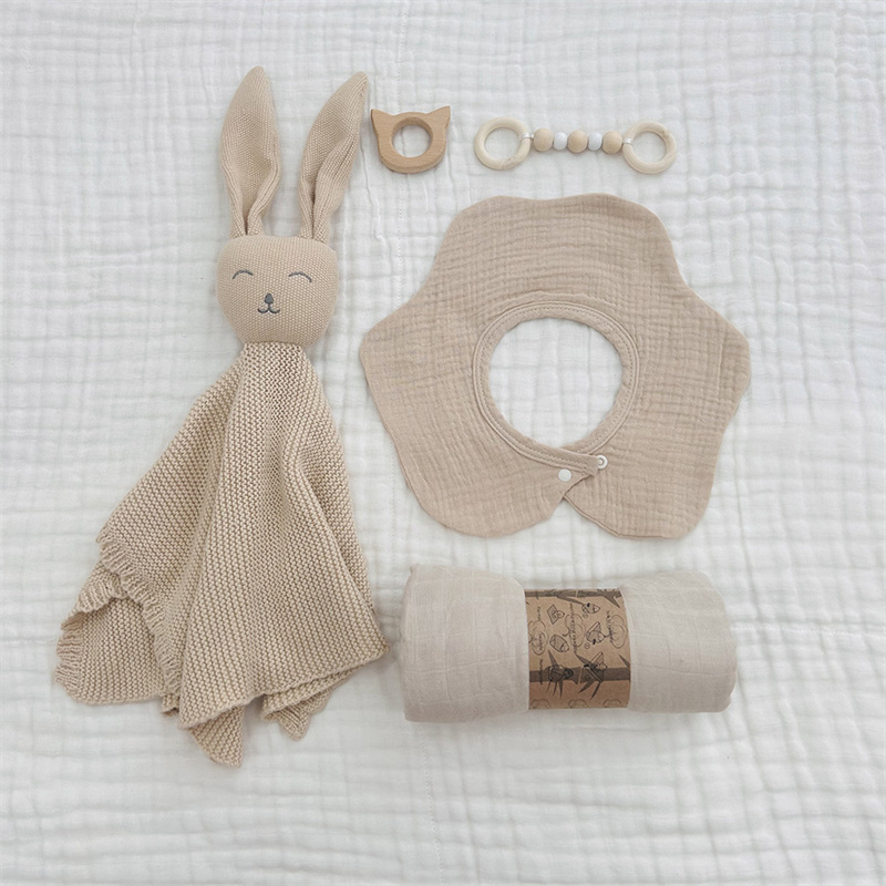 High Quality Newborn Pure Cotton Towel Blanket Gift Box Set, Baby Cute Bunny Blanket Handkerchief Gift Box