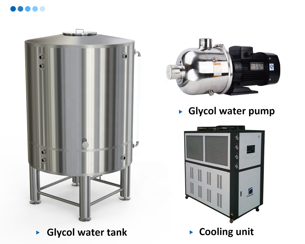 Glycol water tank for cooling conical fermenter brew system