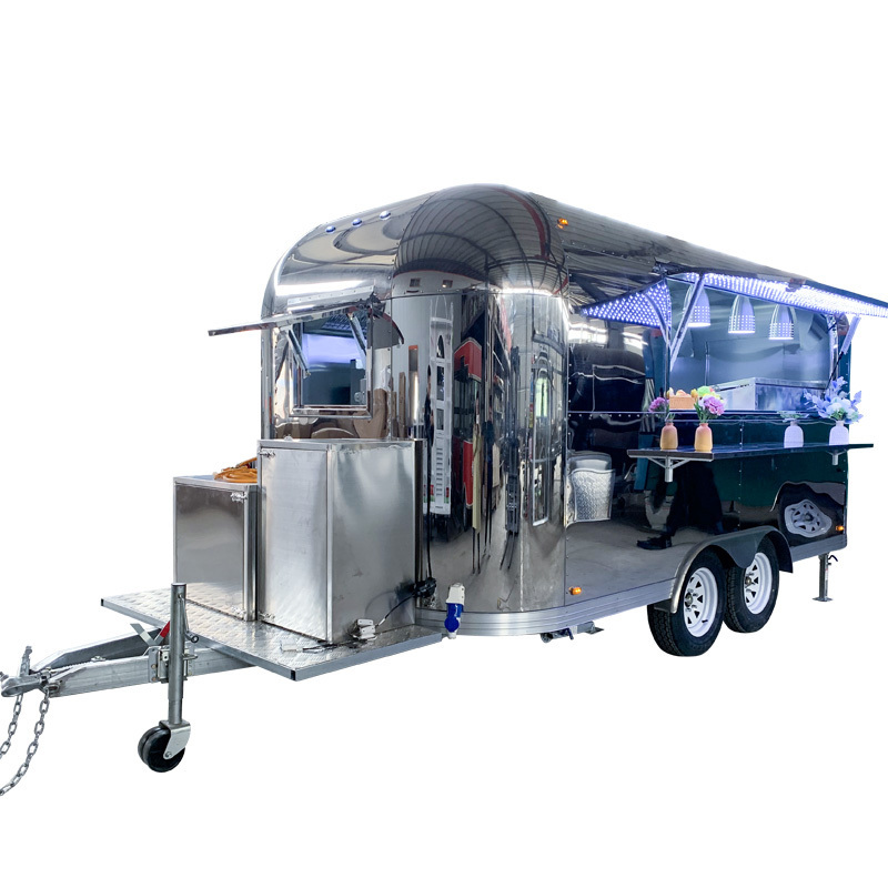 Custom Airstream Mobile Kitchen Fast Food Truck Trailers Fully Equipped Coffee Ice Cream Food Cart With Wheels For Sale