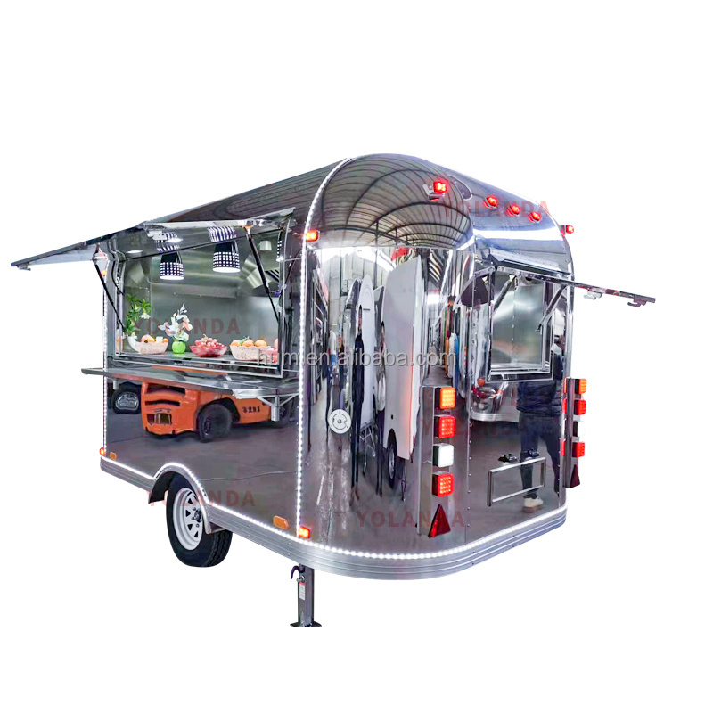 Custom Airstream Mobile Kitchen Fast Food Truck Trailers Fully Equipped Coffee Ice Cream Food Cart With Wheels For Sale