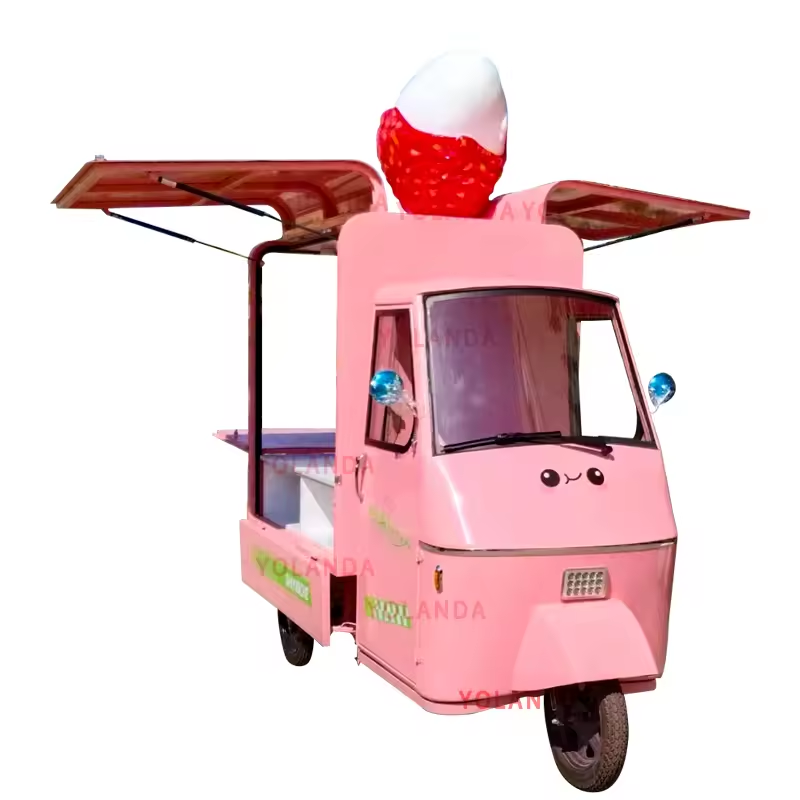 Electric 3 wheels fast food truck ice cream tricycle coffees van for sale