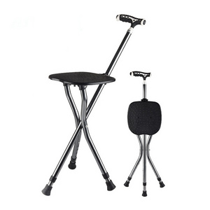 Crutch Chair Adjustable Walking Stick with Chair Seat Folding Crutch Stool Cane Manufacturer