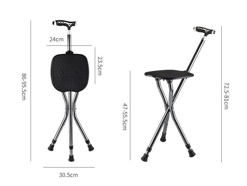 Crutch Chair Adjustable Walking Stick with Chair Seat Folding Crutch Stool Cane Manufacturer