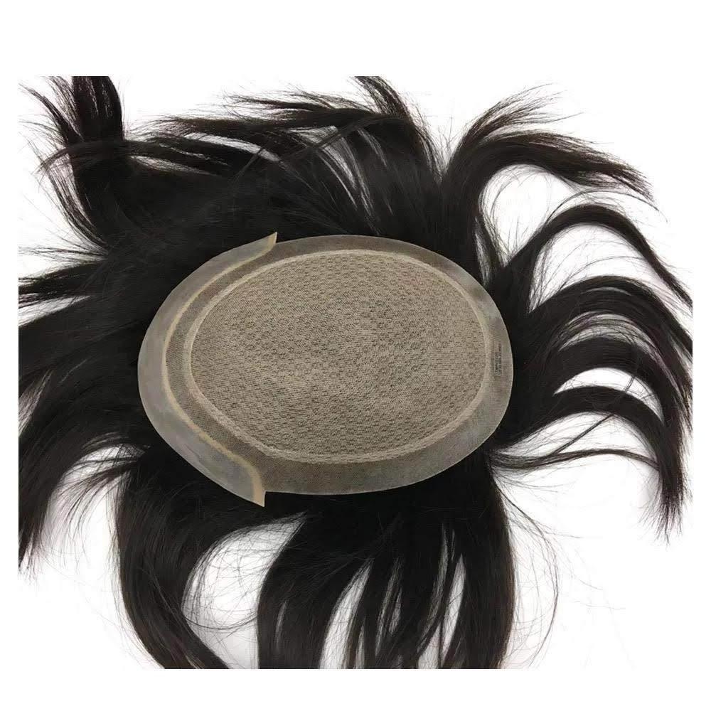 Wholesale factory Natural Black Handtied Indian remy human hair men's curly toupees