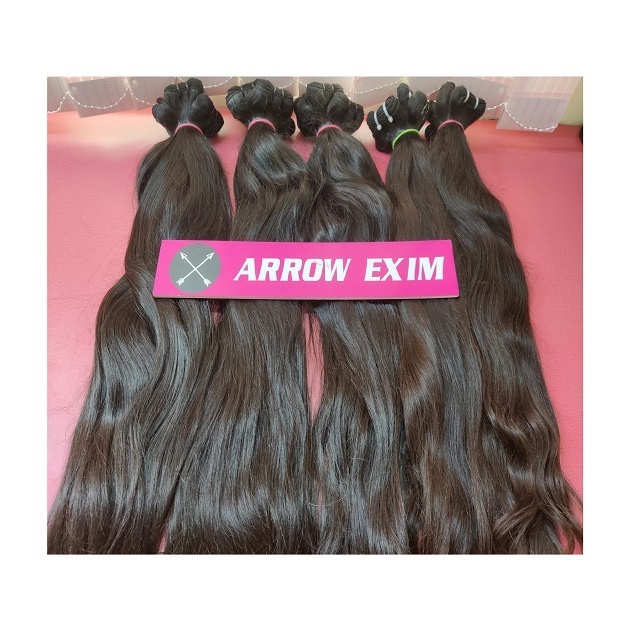 straight Indian Machine Weft Single drawn natural Human Hair 100-gram Bundles sourced from temples.