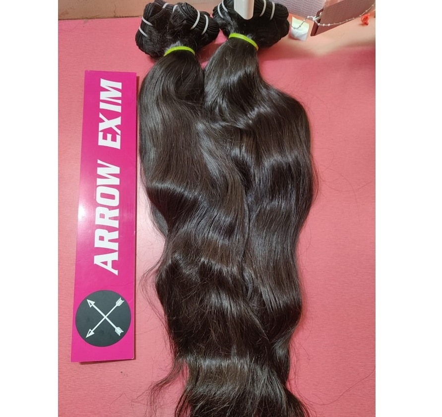 straight Indian Machine Weft Single drawn natural Human Hair 100-gram Bundles sourced from temples.