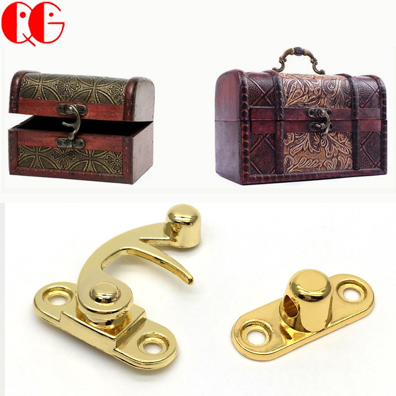 New Jewelry Box Hardware Accessory Replacement Wooden Boxes Gold Decorative Locks Clasp Hooks Metal Latch Hook Hasp Horn Lock