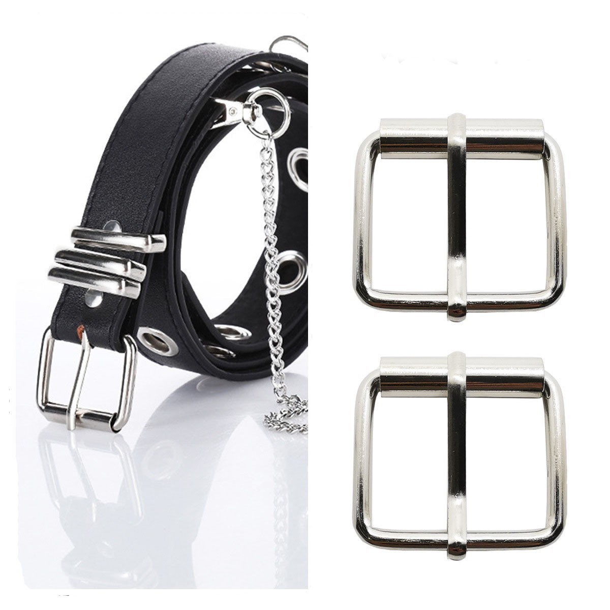 Metal Rectangle Adjuster Triglides Slides Belt Buckle 3 cm Roller Pin Buckle for Dog Collar Gunmetal Heel Bar Handbag