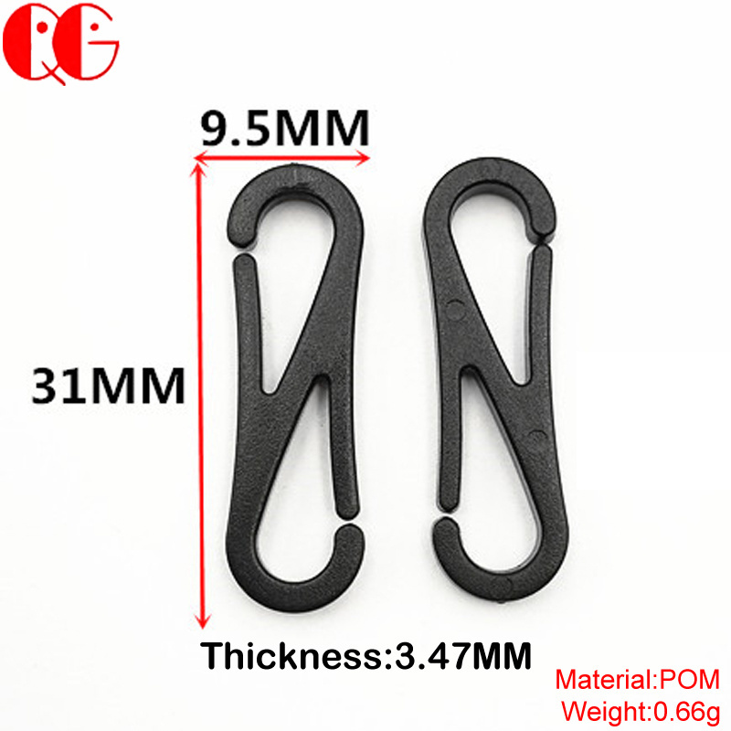 Factory Wholesale Black  Dual Hooks Small safety strap  Key chain Clip Bag Accessory Clasps Mini S Shaped Plastic Snap Hook