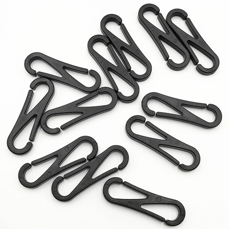 Factory Wholesale Black  Dual Hooks Small safety strap  Key chain Clip Bag Accessory Clasps Mini S Shaped Plastic Snap Hook