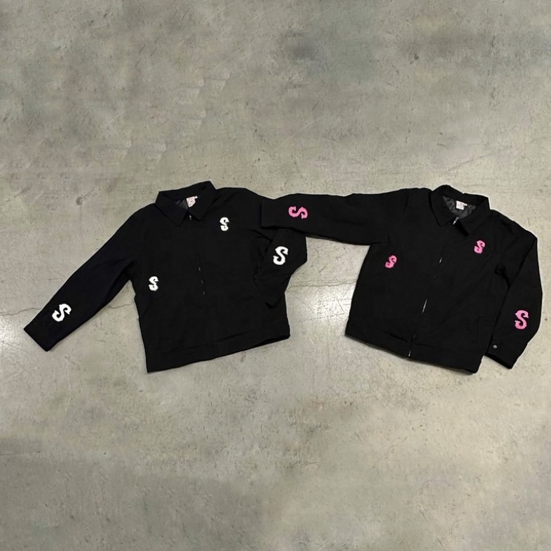 OEM Custom patch embroidery logo long sleeve turn-down collar jackets man black canvas cotton twill work zip up jacket men