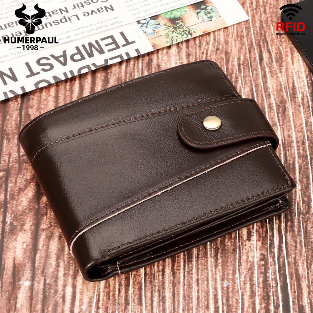 HUMERPAUL wholesale customization genuine leather men's wallet retro RFID multi-card wallet Short cowhide Organizer purse