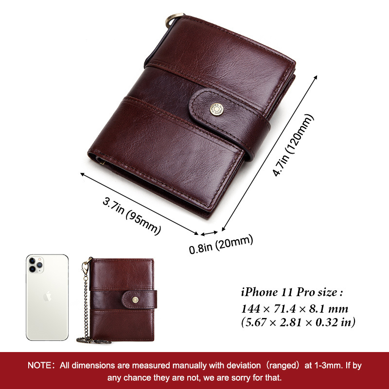 HUMERPAUL Dropshipping Wholesale Cow Leather Mini Leather purse  Men Fashion With Chain Coin Pocket  Trifold Wallet For Men