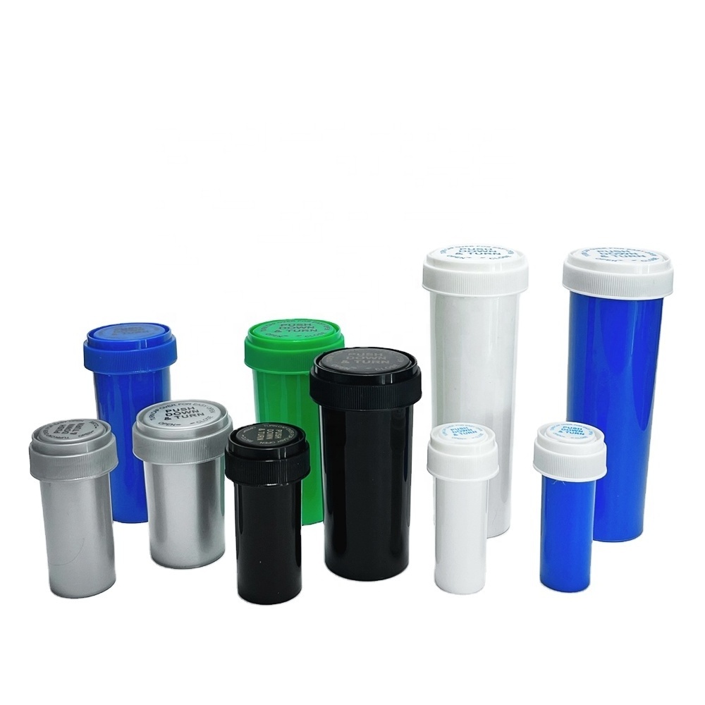 High Quality Plastic Pharmacy Packing Reversible Cap Vials Thumb Tab Pill Bottle