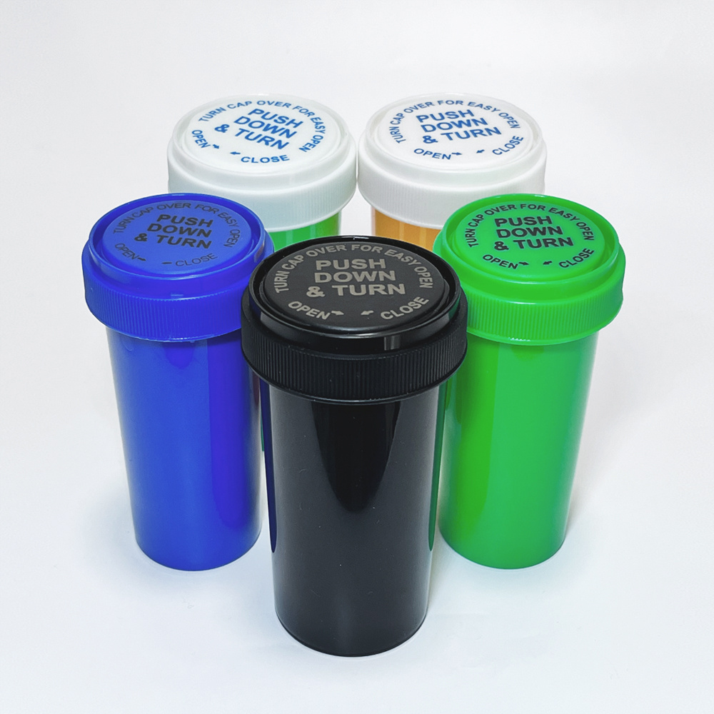 High Quality Plastic Pharmacy Packing Reversible Cap Vials Thumb Tab Pill Bottle