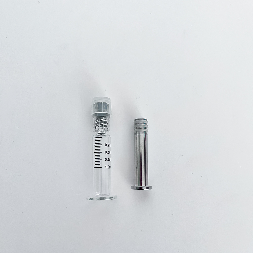 1ml glass syringe with Child resistant luer lock tip With Metal plunger Empty Cosmetic applicator