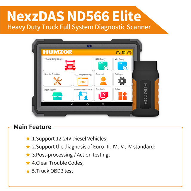 Humzor ND566E Truck Scanner BT5.0 Special Functions Vehicle Heavy Truck Diagnostic Tools With Rugged Tablet