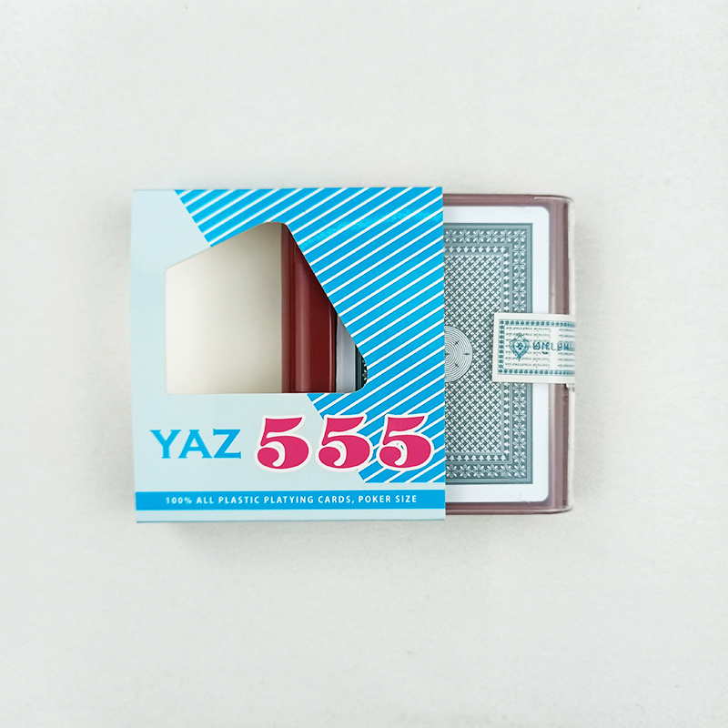 YAZ 555 Best Selling Table Poker Card Game Playing Cards Wholesale Waterproof PVC Gold Edged Playing Cards with Plastic Box