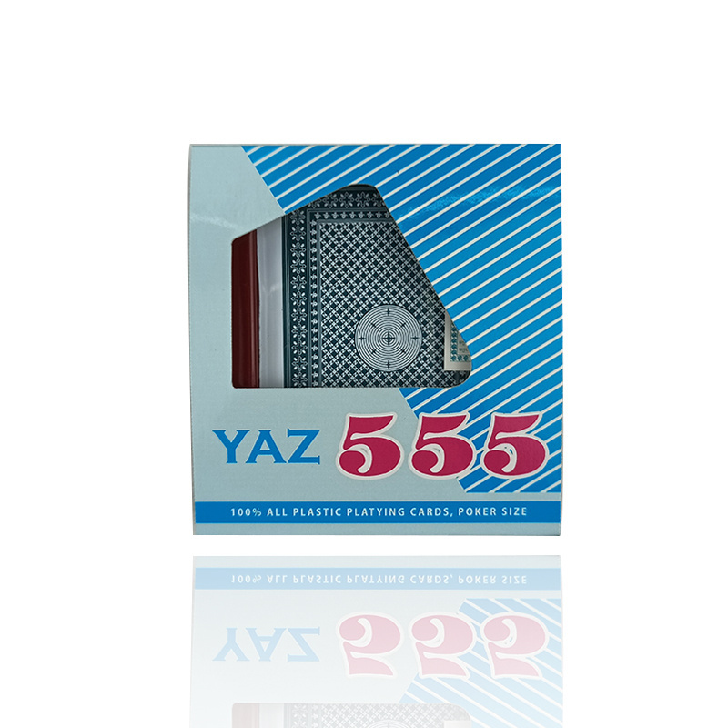 YAZ 555 Best Selling Table Poker Card Game Playing Cards Wholesale Waterproof PVC Gold Edged Playing Cards with Plastic Box