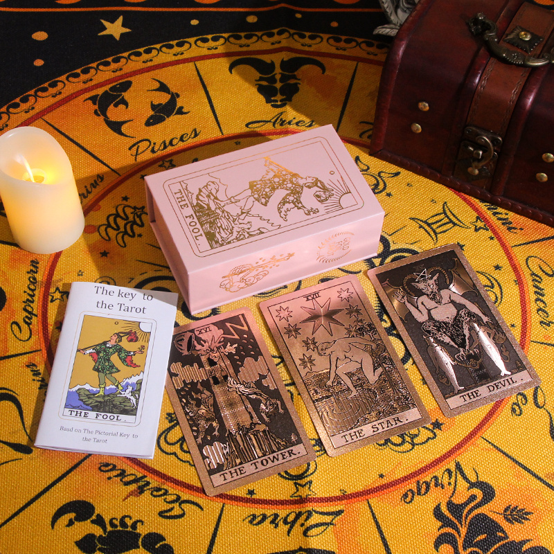 Latest Arrival Pink Gold Foil Tarot Decks Wholesale Custom Impression Cartes De Tarot Cards Set With Guidebook For Beginners