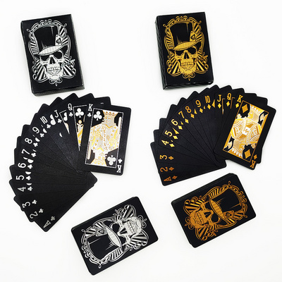 New Quality Plastic PVC Poker Smooth Waterproof Custom Playing Cards Printing Skull Poker Black Gold Playing Cards