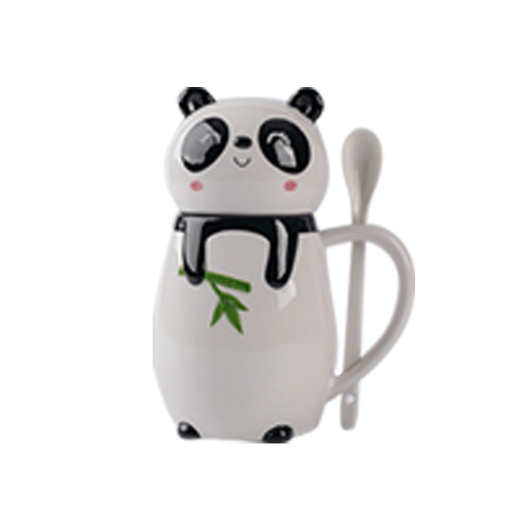 custom animal shape dog bee cow rabbit pig panda porcelain mug 14-17oz ceramic 3d coffee mugs with lid and spoon dishwasher safe