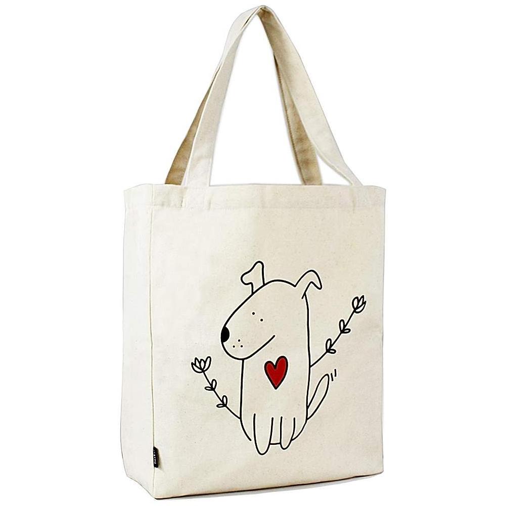 Canvas Tote Bag with 3 Inner Pocket Cotton Heavy Duty Gusseted Shopping Bag Gift for Weekend Overnight School Book (Cute Dog)