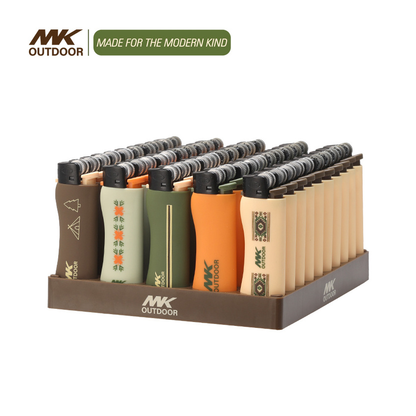 MK Wholesale Cigarette Flint Lighters Box Plus Flame Gas Lighter Bulk Camping Display Box Plastic Country Disposable