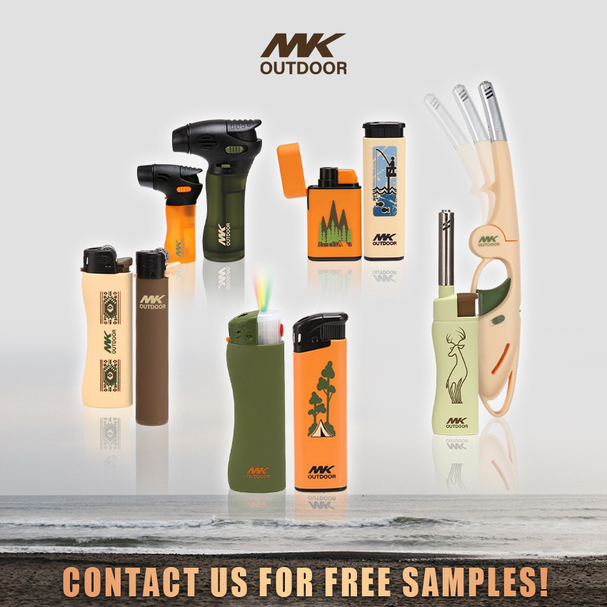 MK Wholesale Slim Flint gas Lighters Bulk Butane Gas Fancy flame Lighter Disposable Refillable Kitchen Cigarette Flint Lighters